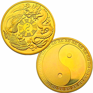 中国龙凤太极八卦镀金纪念章 浮雕太极拳硬币金币30mm纪念币