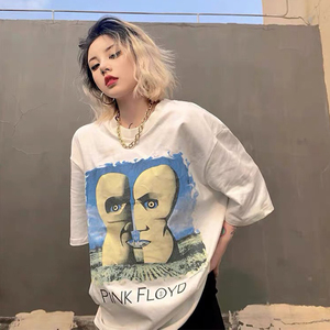 pink floyd摇滚白鬼vintage水洗做旧复古短袖男侃爷同款宽松t恤女
