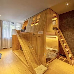美式实木儿童树屋床双层高低床公主城堡带滑梯秘密基地多功能定制