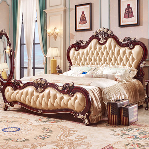 欧式床实木真皮床主卧双人床婚床红木色别墅家具奢华美式公主床