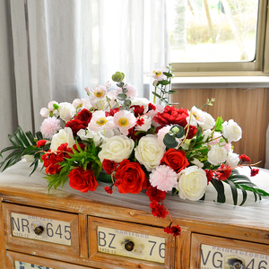 餐厅长形餐桌桌花摆花会议室桌面台花装饰花艺酒店婚宴桌花仿真花