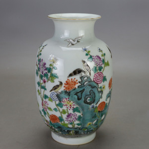 大清乾隆粉彩花鸟纹描金冬瓜瓶残次品修复件古玩古董民间收藏
