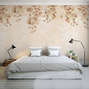 卧室床头背景墙壁画墙布日系银杏叶 客厅影视墙装饰壁纸来图定制