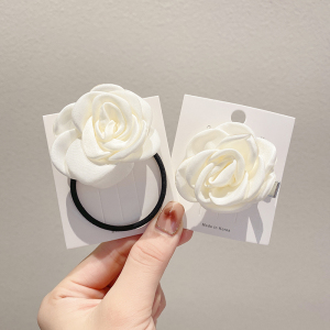 白色山茶花发圈女韩式甜美扎头发头绳气质百搭头饰皮筋高颜值发圈