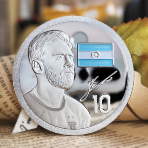 阿根廷足球巨星梅西纪念章足球先生硬币 欧洲金靴奖10号梅西银币