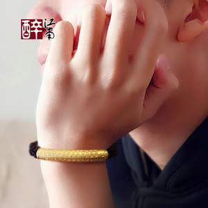 黄金手链男足金虎心经男士男款粗手绳醉江南999转运珠纯金红绳