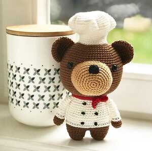 恩妈手作diy毛线钩针编织厨师熊玩偶材料包含纸质图解