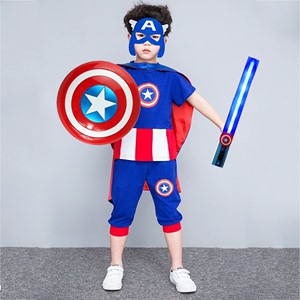 男童夏装套装男孩帅气蜘蛛侠六一儿童演出服美国队长衣服超人服装