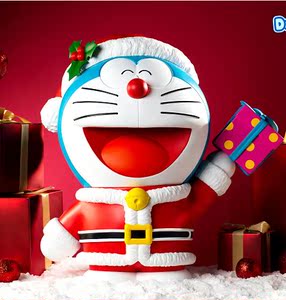 正版美光站哆啦a梦机器猫圣诞节限量圣诞老人手办公仔摆件