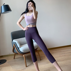 morningsuper夏季弹力健身裤女高腰提臀运动紧身裤瑜伽裤女七分裤