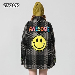 tfour 潮牌外套男女同款情侣装笑脸小众设计春秋夹克ins宽松潮流