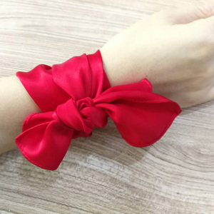 桑蚕丝复古风婚庆真丝大红色结婚彩带彩条蝴蝶结手腕巾新娘红丝带