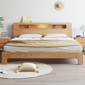雅麦嘉实木床卧室1.8米橡木北欧床现代简约1.5米主卧双人床家具