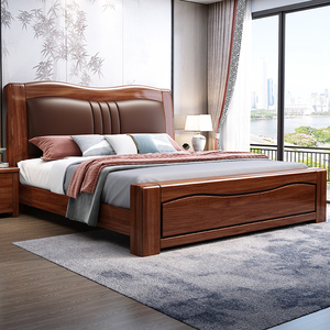 胡桃木实木床1.8米双人新中式1.5m米现代简约卧室储物1.8米大床