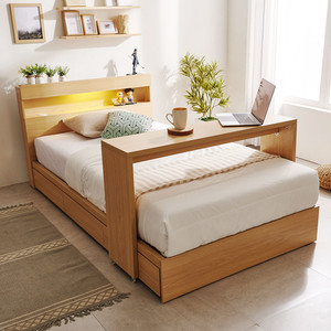 2米单人床夜灯抽屉储物带床上书桌架多功能床