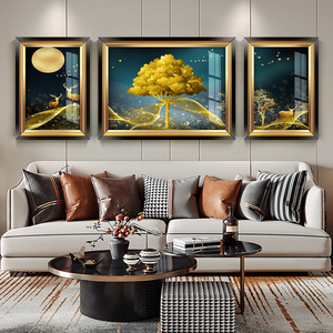 现代简约沙发背景墙三联壁画轻奢大气高档麋鹿抽象客厅装饰画挂画