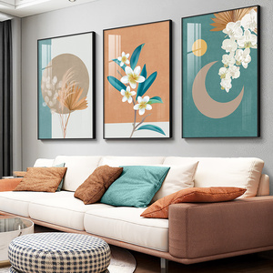 北欧客厅装饰画现代简约沙发背景墙挂画小清新竖版三联画大气壁画