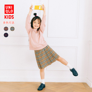 优衣库初秋新品童装/女童打褶格子裙学院风半身裙439627
