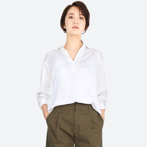 优衣库女装 缎纹半开领上衣衬衫(长袖) 402667