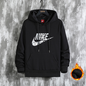 nike耐克加绒加厚连帽卫衣男秋冬季新款运动黑色白色情侣外套女潮