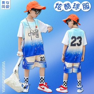 男童夏装套装篮球服幼儿童装透气小童夏季假两件儿童表演运动球衣