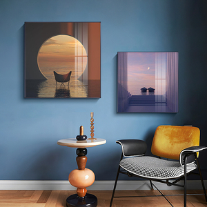 简约现代餐厅装饰画抽象创意海景天窗挂画玄关名宿休息室客厅壁画