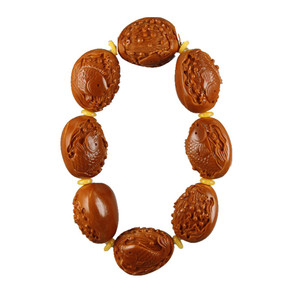 苏工名家精品橄榄核雕手串赵华新艺名三藏款如鱼得水年年有余