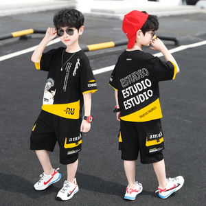 童装男童街舞夏装短袖套装2024新款帅洋气中大儿童运动韩版两件套
