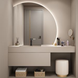 轻奢智能橡木浴室柜梳妆台组合岩板一体洗手池洗脸盆卫生间洗漱台