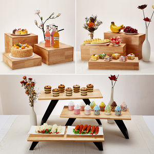 橡木茶歇会摆台甜品台摆件展示架复古中式日式糕点心架子三层装饰