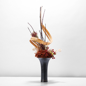 新中式轻奢现代橙色复古绣球干花架构花艺样板间贵宾区前台茶几