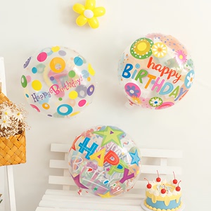 ins18寸生日快乐透明印花圆形气球儿童男女孩生日派对装饰品布置
