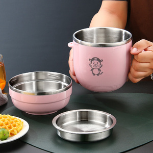 304不锈钢饭盒学生便当盒泡面碗上班族带饭食堂快餐杯双层饭缸