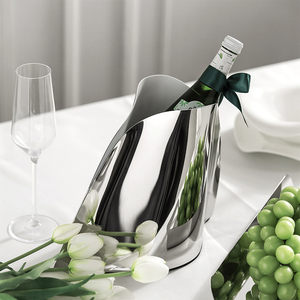 KisKin欧式轻奢不锈钢香槟桶创意金属餐桌葡萄酒桶冰桶样板房摆件