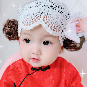 韩版婴幼儿假发发网发带 女宝宝百日周岁生日皇冠发饰发带