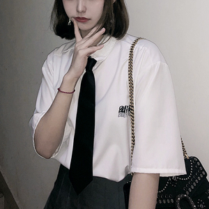 女生领带衬衫女酷帅气中性简约衬衣jk短袖白衬衫女