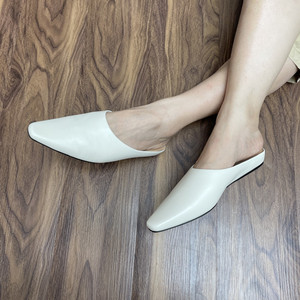 外贸原单高端女士可外穿拖鞋2023新款时尚真皮包头穆勒鞋白色百搭