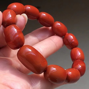 四川凉山瓦西料南红玛瑙枣珠手链柿子红桶珠手串 满色满肉本命年