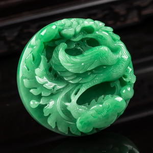 镂空精雕 满绿 厚装 凤凰圆牌 吊坠 68.19 正品天然a货翡翠玉石74