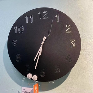 ikea宜家国内代购图尼斯挂钟圆形简约创意客厅卧室装饰钟黑色镂空