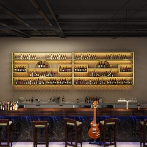 定做酒吧吧台装饰壁挂式发光酒架餐厅挂墙铁艺葡萄酒柜创意展示架