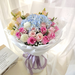 whwln2009淘宝绣球花束手捧小花束生日礼物道歉用花济南鲜花店同城