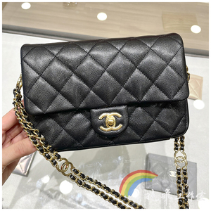 chanel香奈儿包包 23c新款 黑色双c双链条牛皮方胖子包