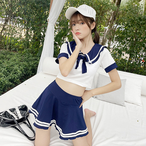 新款分体泳衣女ins学院风学生日系保守jk制服显瘦遮肚温泉女泳装