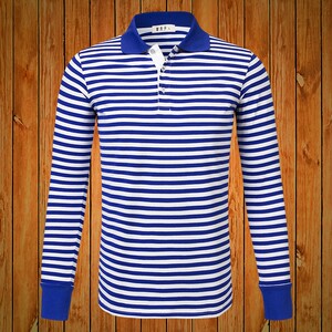 正品海魂衫男长袖国货翻领t恤 秋衣海军纯棉上衣蓝白条纹有领polo