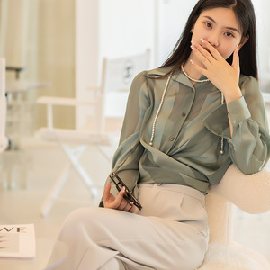 衬衫女长袖早秋2022新款亮丝缎面秋季内搭修身通勤上衣设计感小众