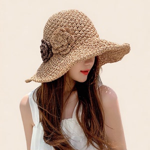 Relax CA4LA草帽女夏季沙滩花朵可折叠防晒帽大檐海边度假遮阳帽
