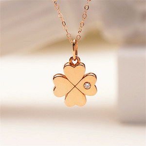 项链女18k金幸运四叶草项链新款玫瑰金彩金吊坠女钻石单坠正品