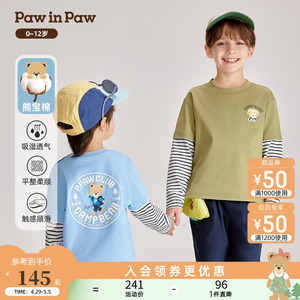 【熊宝棉】PawinPaw卡通小熊童装24年春夏男童舒适假两件长袖T恤