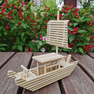 一次性筷子小船工艺品竹签纯手工制作diy帆船摆件学生作业成品